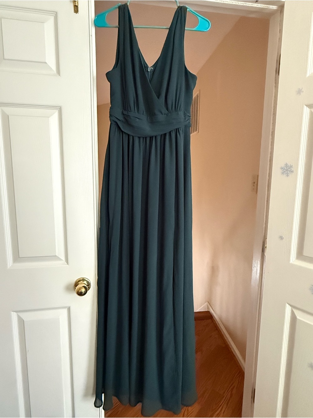Lulu's Teal V-Neck Chiffon Maxi Dress
